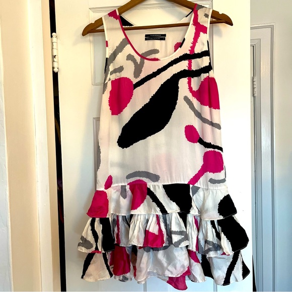 Club Monaco White Pink Black Viscose Party Dress Size 0 - Small - Picture 10 of 10